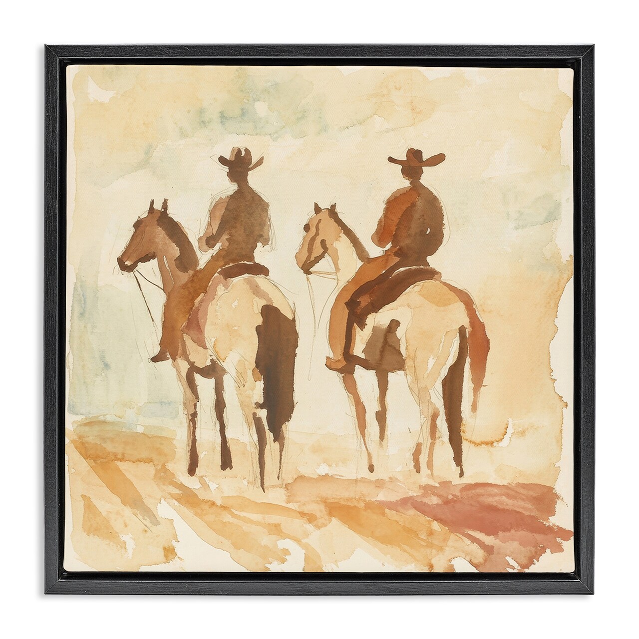 Stupell Industries Western Watercolor Cowboys Left Floating Frame, design by Petal Prints Design